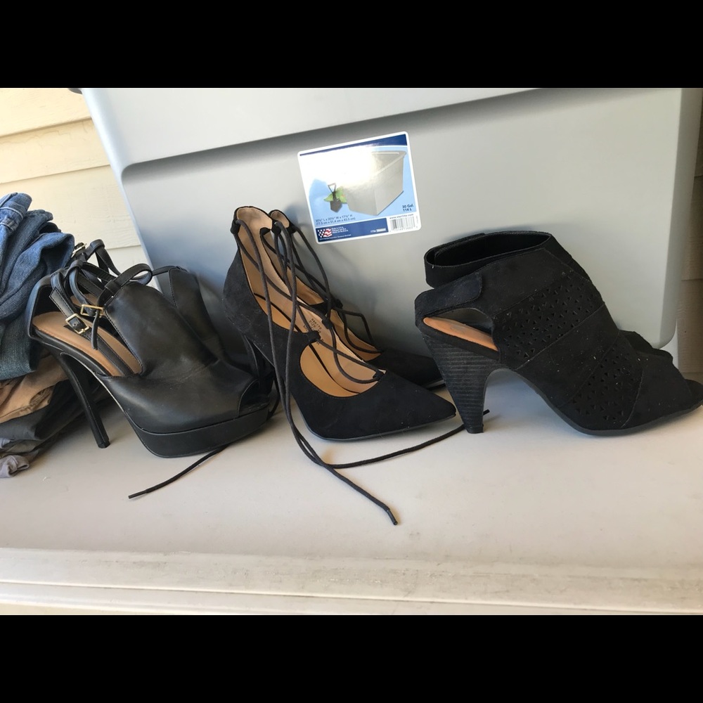 4 pairs of black heels/wedges size 10